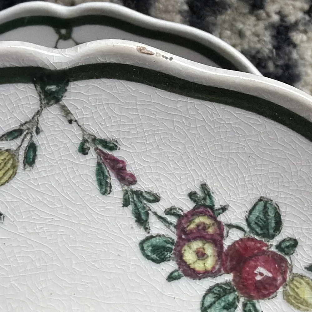 Royal Doulton SAUCER Set of‎ 3 Floral Green Border Octagonal England VTG D2772